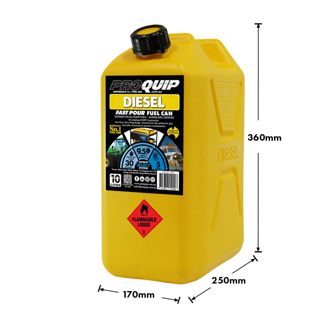 ProQuip 10L Plastic Fast Pour Fuel Can - Diesel Yellow - Boatyard Malaysia