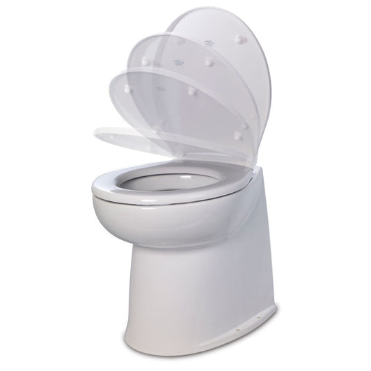 Jabsco Deluxe Flush 14" Straight Back 24V Raw Water Electric Marine Toilet W/Remote Rinse Pump & Soft Close Lid