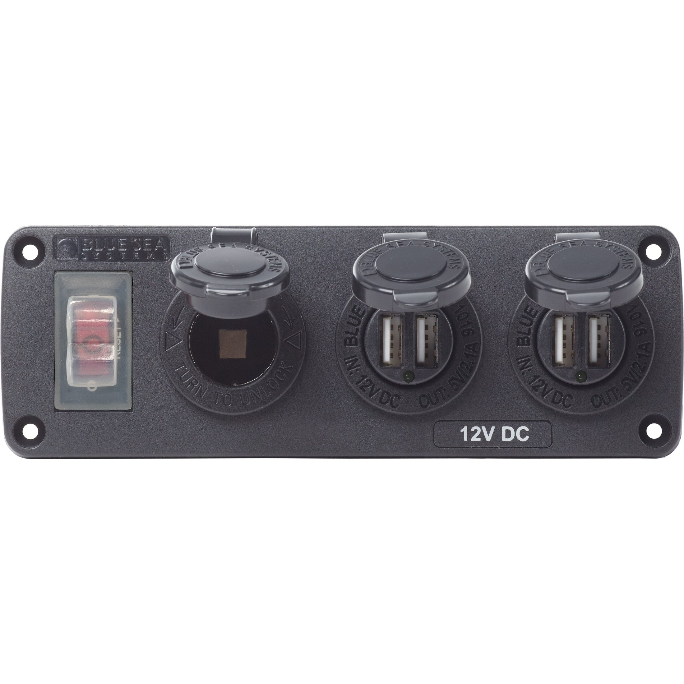 Blue Sea System 4365 ACCESSORY PANEL 12V SOCKET & 2X DUAL USB - Boatyard Malaysia