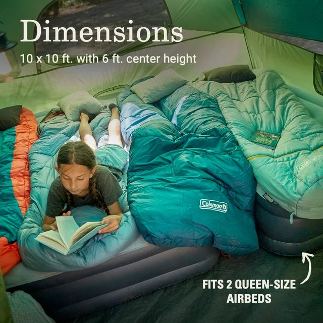 Coleman Sundome 6-Person, 10 x 10 x 6 feet, WeatherTec, Camp Tent, Spruce Green