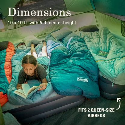 Coleman Sundome 6-Person, 10 x 10 x 6 feet, WeatherTec, Camp Tent, Spruce Green