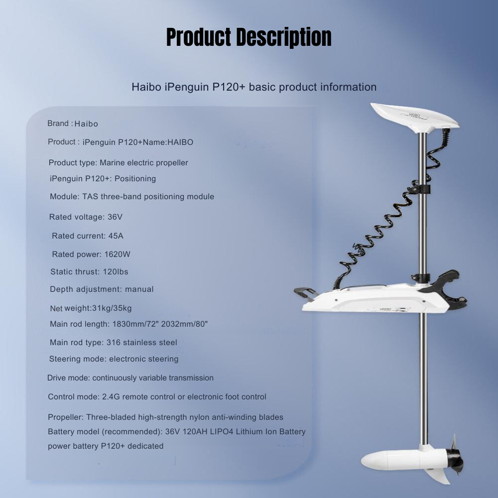 Haibo Ipenguin Series Intelligent Electric Trolling Motor P120 with GPS - Boatyard Malaysia