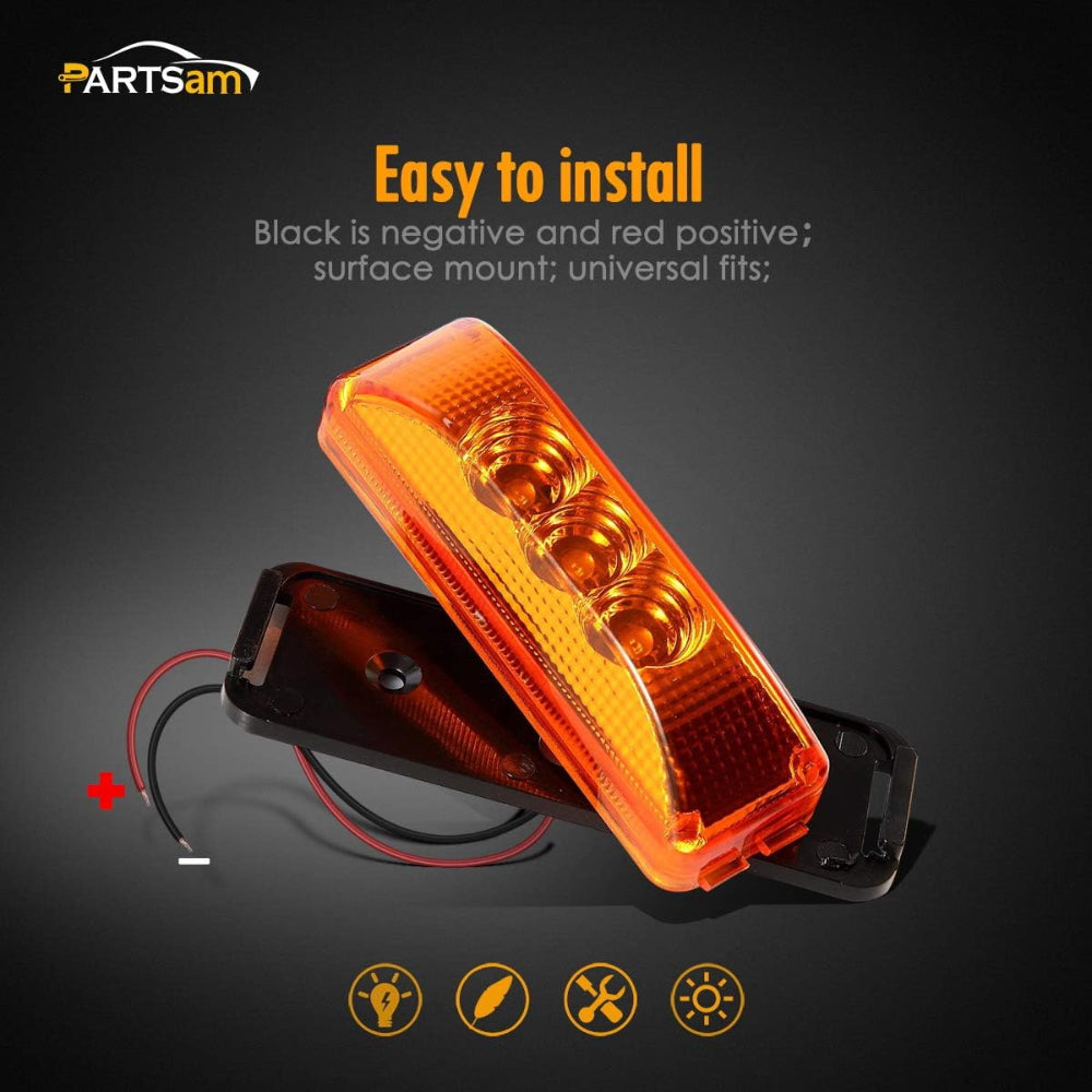 Boatyard Malaysia Partsam 2PCS 3 LED Truck Trailer Front Rear LED Side Marker Lights indicaotor Lamp Sealed & Waterprof Surface Mounted Installation Amber 3.9" - Boatyard Malaysia