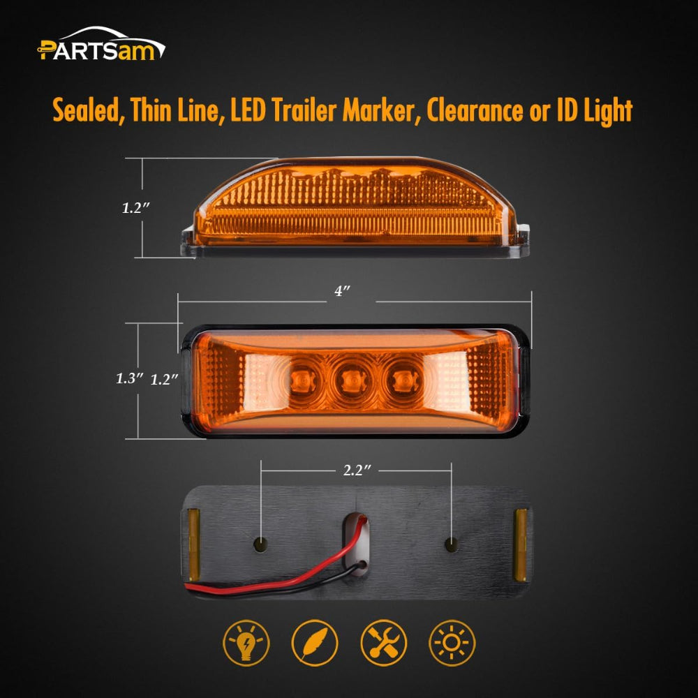 Boatyard Malaysia Partsam 2PCS 3 LED Truck Trailer Front Rear LED Side Marker Lights indicaotor Lamp Sealed & Waterprof Surface Mounted Installation Amber 3.9" - Boatyard Malaysia