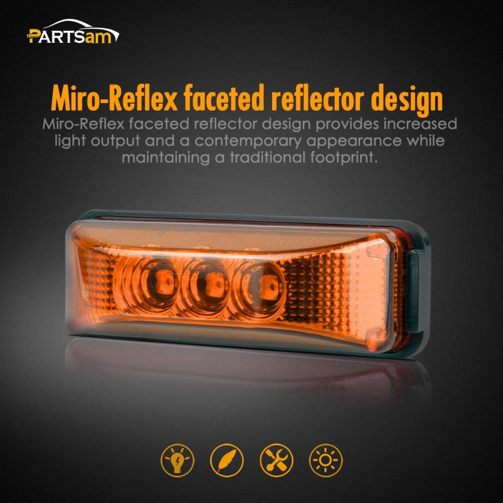Boatyard Malaysia Partsam 2PCS 3 LED Truck Trailer Front Rear LED Side Marker Lights indicaotor Lamp Sealed & Waterprof Surface Mounted Installation Amber 3.9" - Boatyard Malaysia