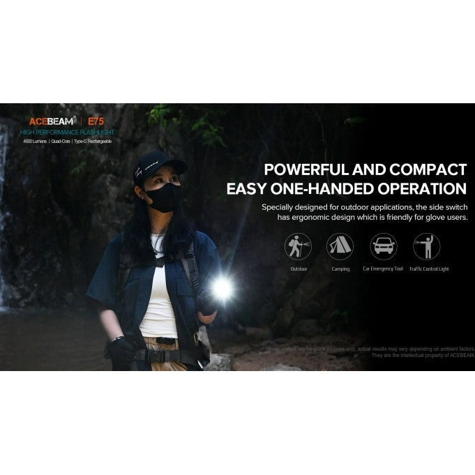 E75 Black 5000K Neutral White LED 3000 Lumens USB Rechargeable EDC Flashlight boatyardmalaysia