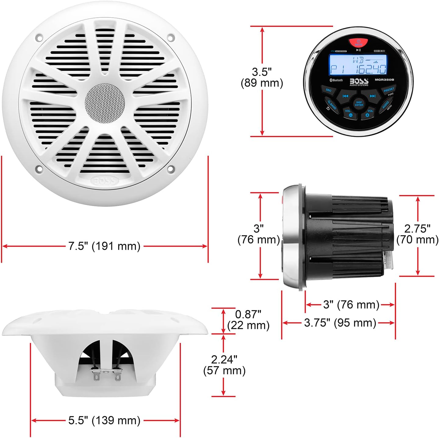 MCKGB350W.6 Combo Kit Gauge Style Radio Pair 6.5 boatyardmalaysia