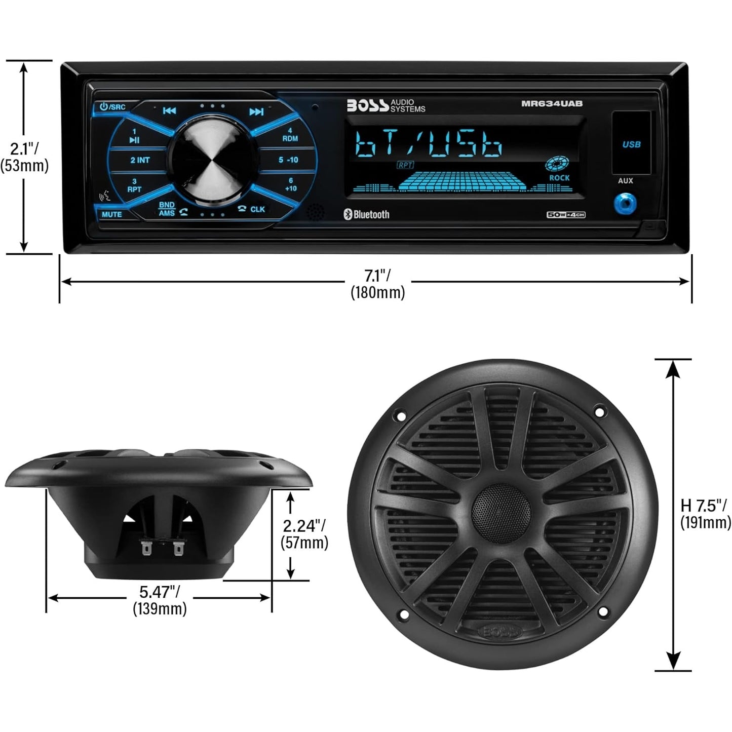 Boss Audio Mcbk634b.64 Package W/ Mr634uab 4 Mr6b Speakers boatyardmalaysia