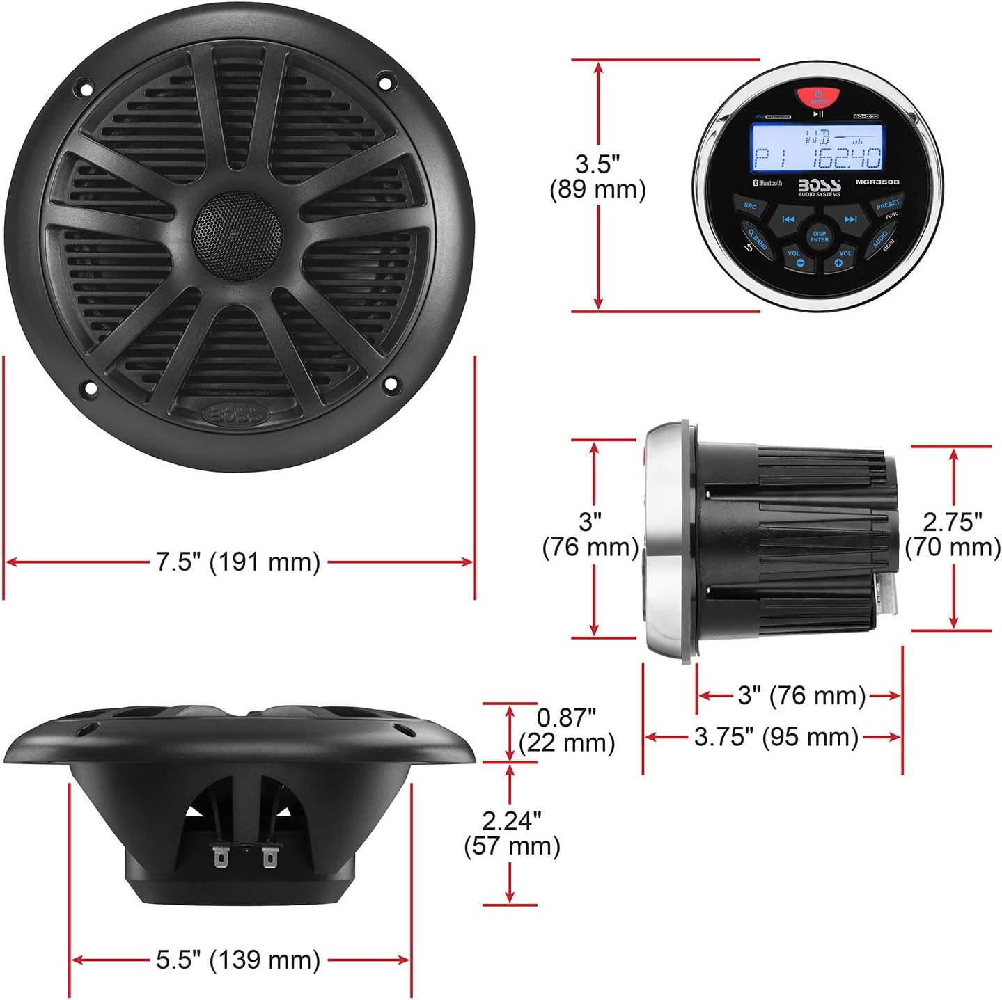 MCKGB350B.6 Combo Gauge Style Stereo Pair boatyardmalaysia