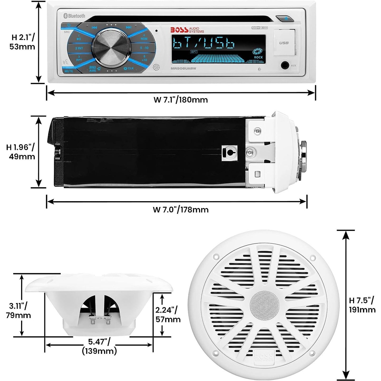 Boss Audio MCK508WB.6 Package W/MR508UABW Receiver, 2 - 6.5" Speakers & Antenna