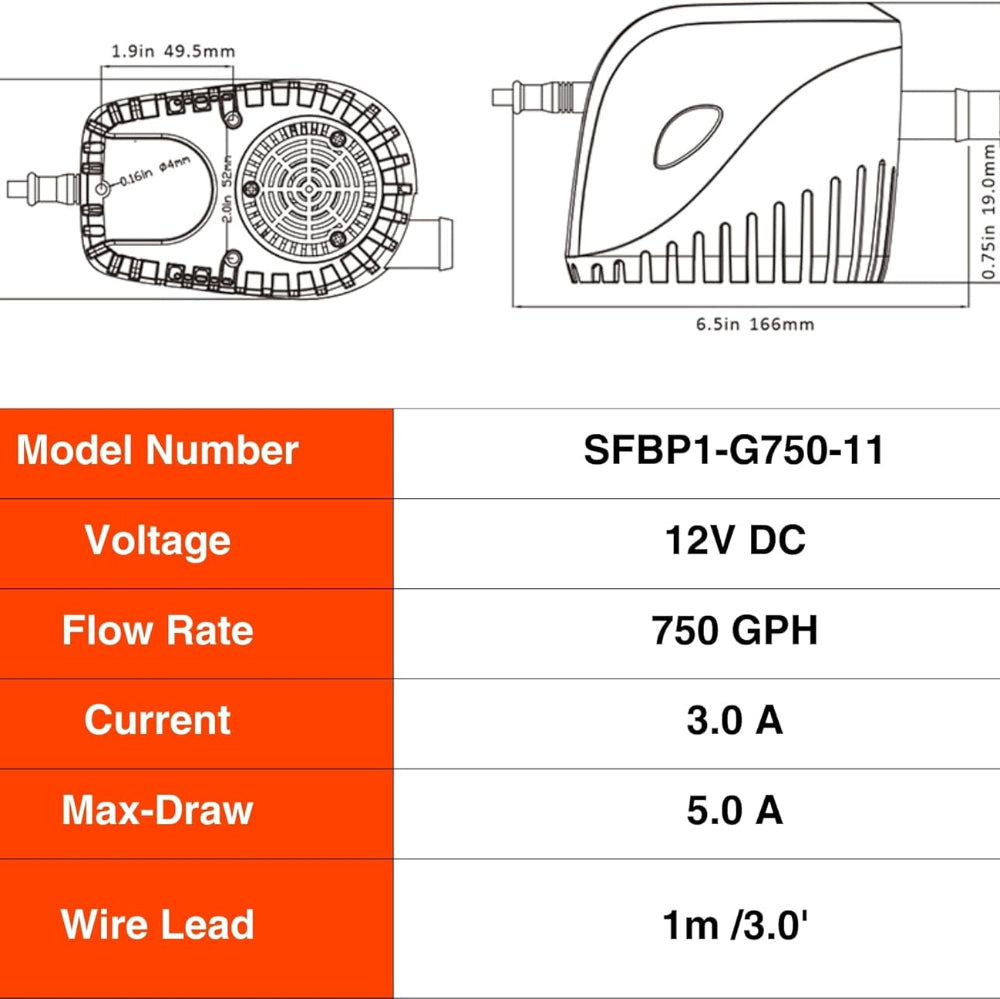 Seaflo Submersible Automatic Bilge Pump with Float Switch 750GPH, 12V - Boatyard Malaysia