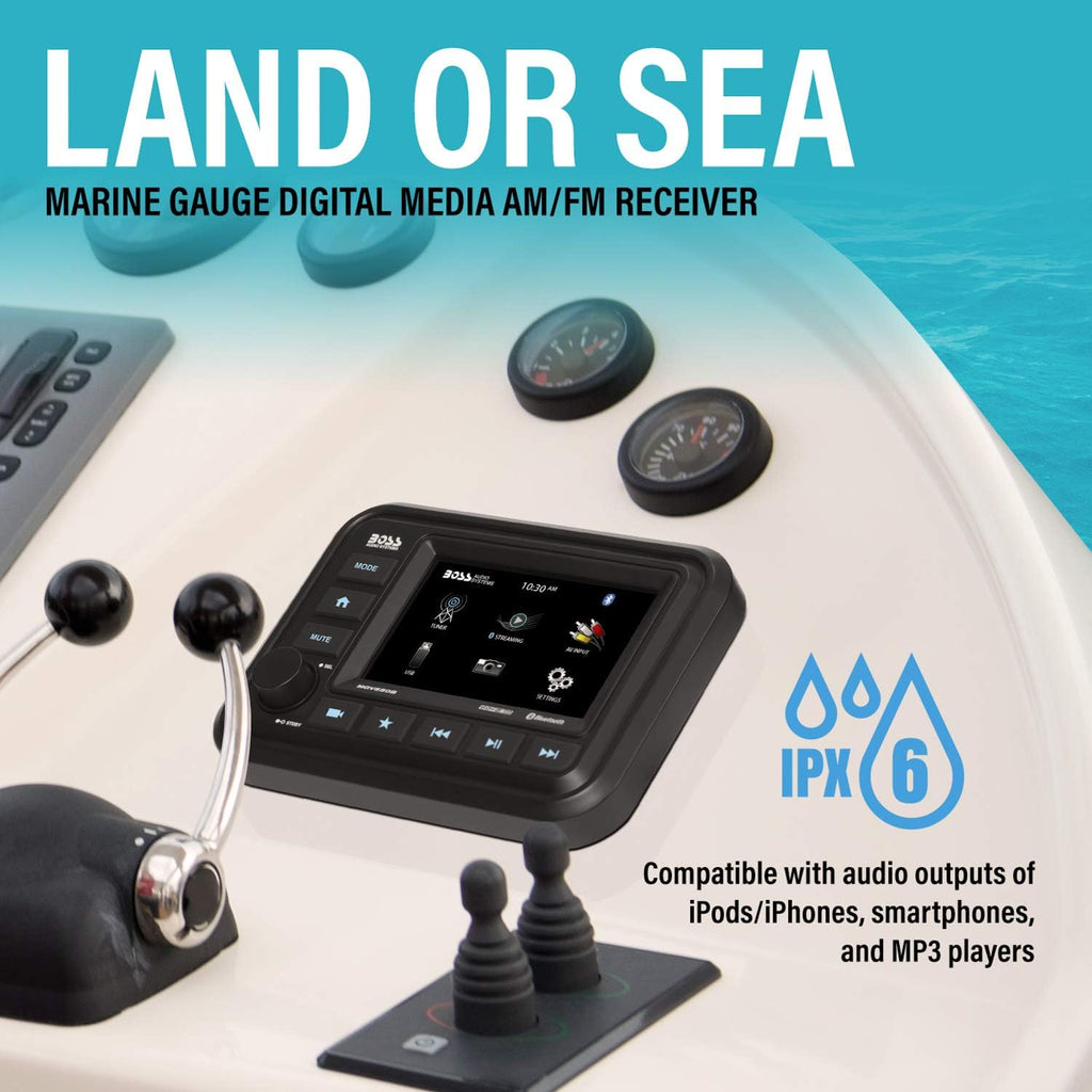 Boss Audio Bluetooth Audio Streaming Marine Gauge Digital Media AM/FM Receiver - Black - Boatyard Malaysia
