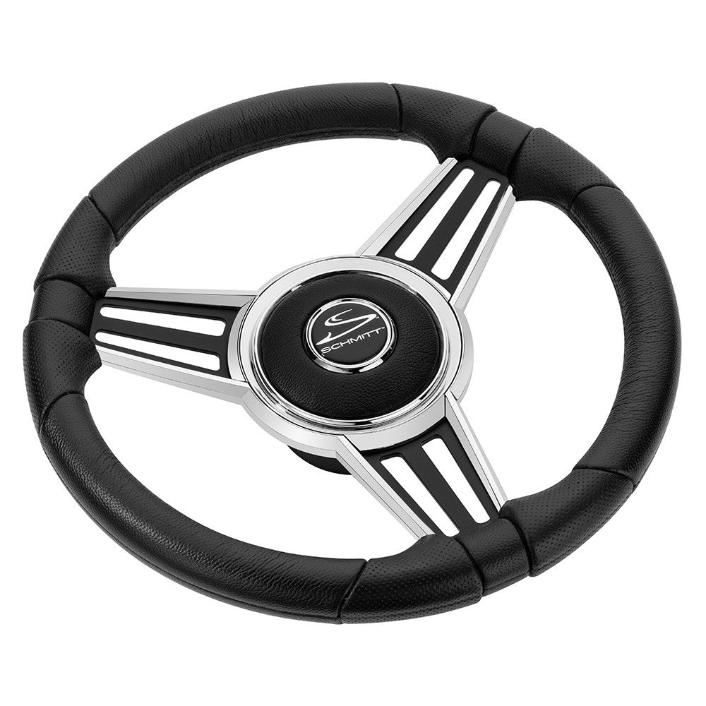 SCHMITT MARINE PU30 14" Wheel - Chrome Cap & Spoke Inserts - Black Spokes - 3/4" Tapered Shaft - Boatyard Malaysia