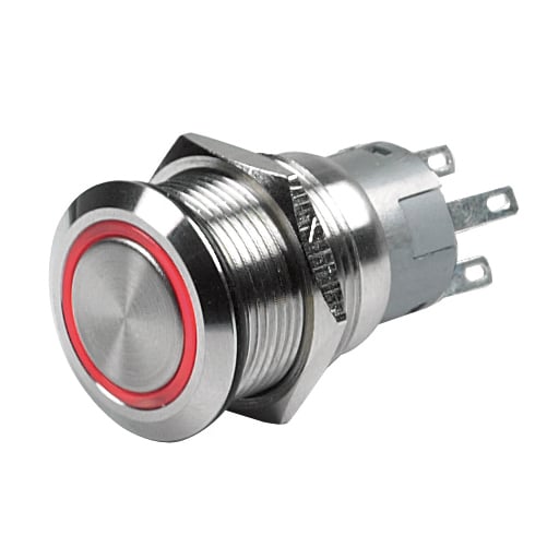 24V Push Button Switch Latching On/Off with Red LED Ring