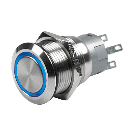 24V Push Button Switch Momentary On/Off with Blue LED Ring