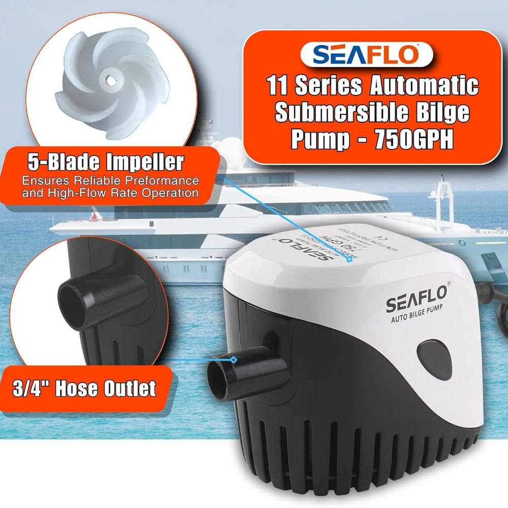 Seaflo Submersible Automatic Bilge Pump with Float Switch 750GPH, 12V - Boatyard Malaysia