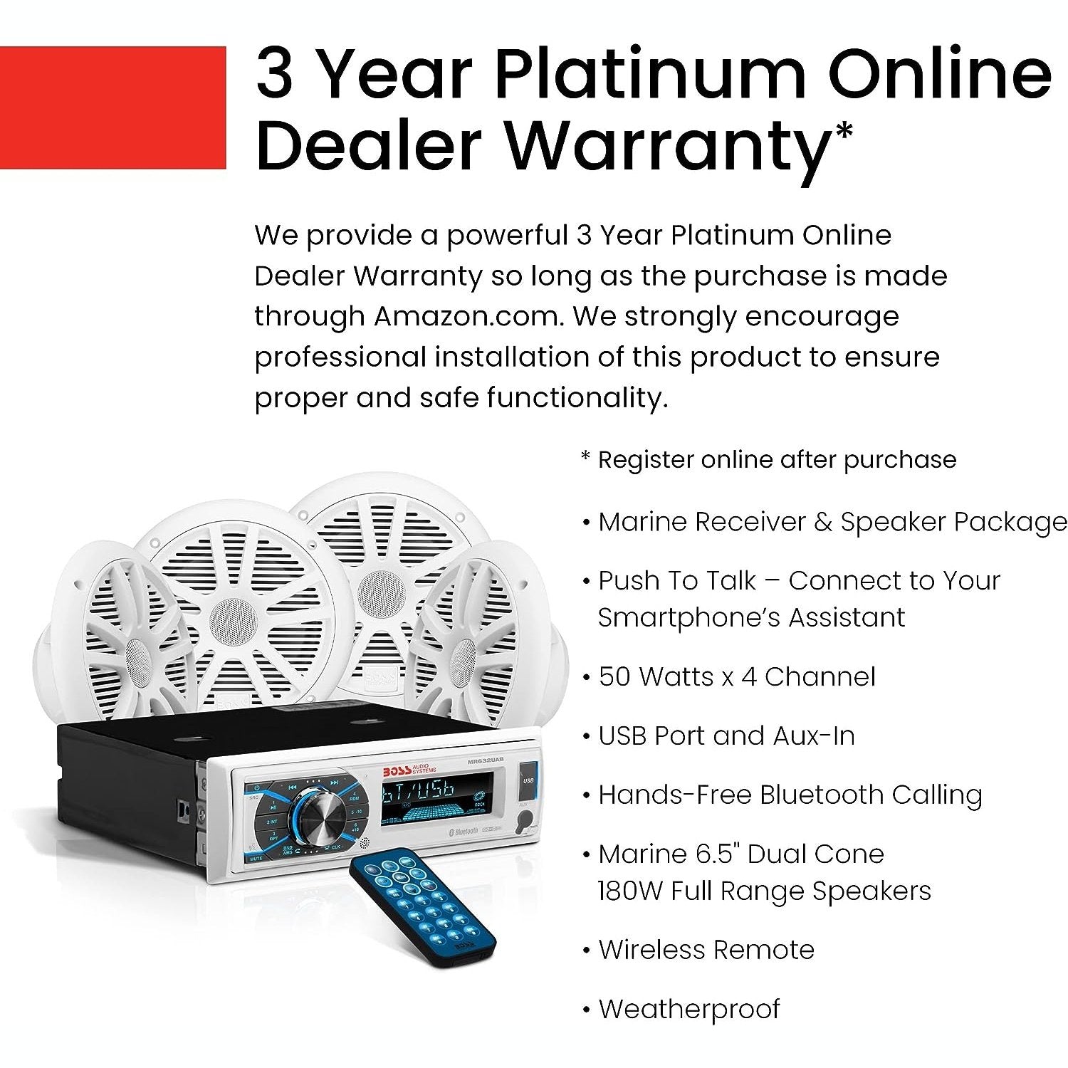 Boss Audio MCK632WB.64 Package W/ MR632UAB 4 MR6W Speakers - Boatyard Malaysia