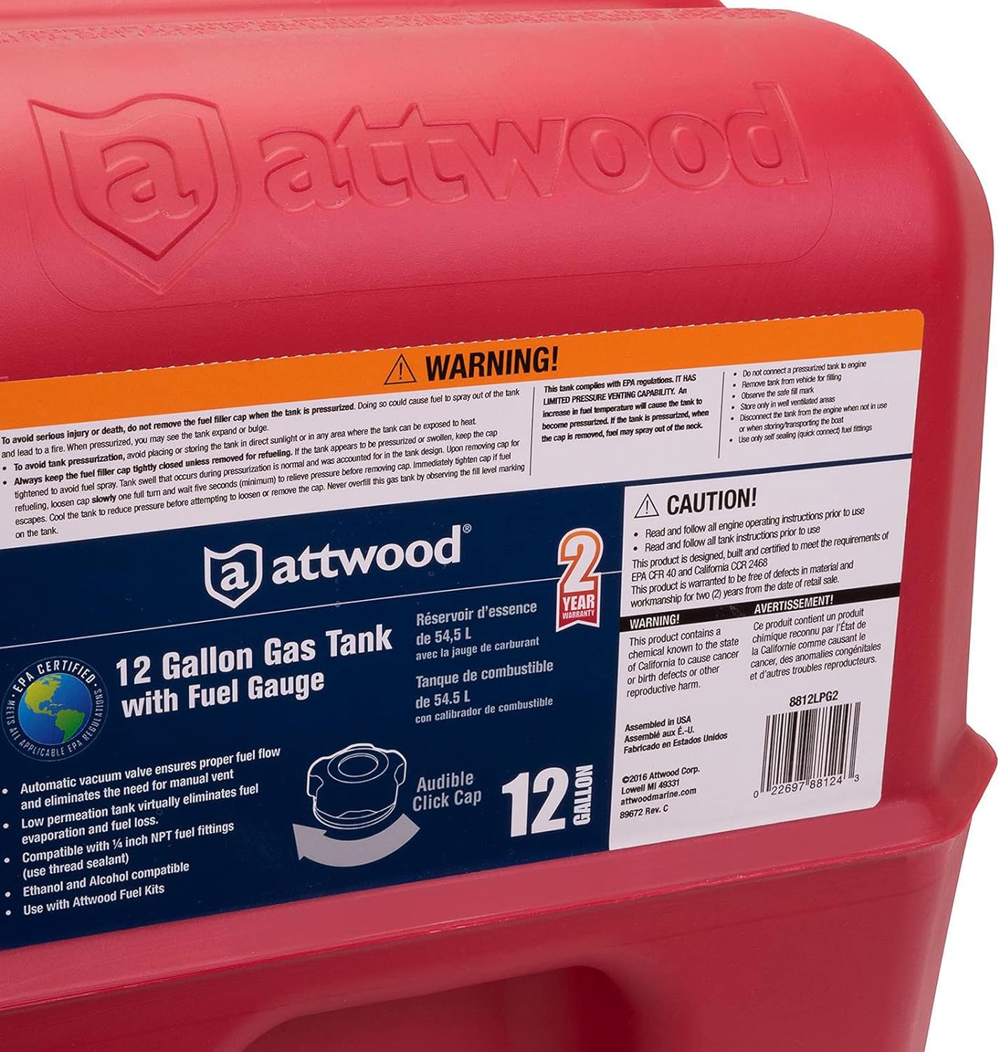 Attwood 12 Gallon Portable Fuel Tank with Gauge