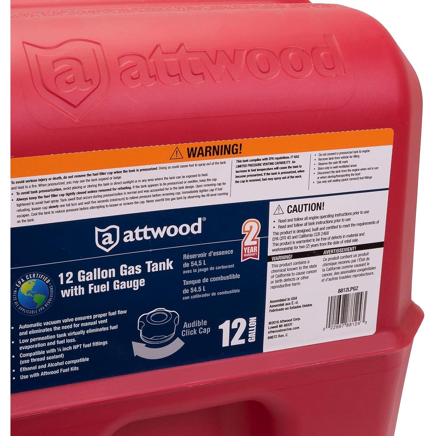 Attwood 12 Gallon Portable Fuel Tank with Gauge - Boatyard Malaysia