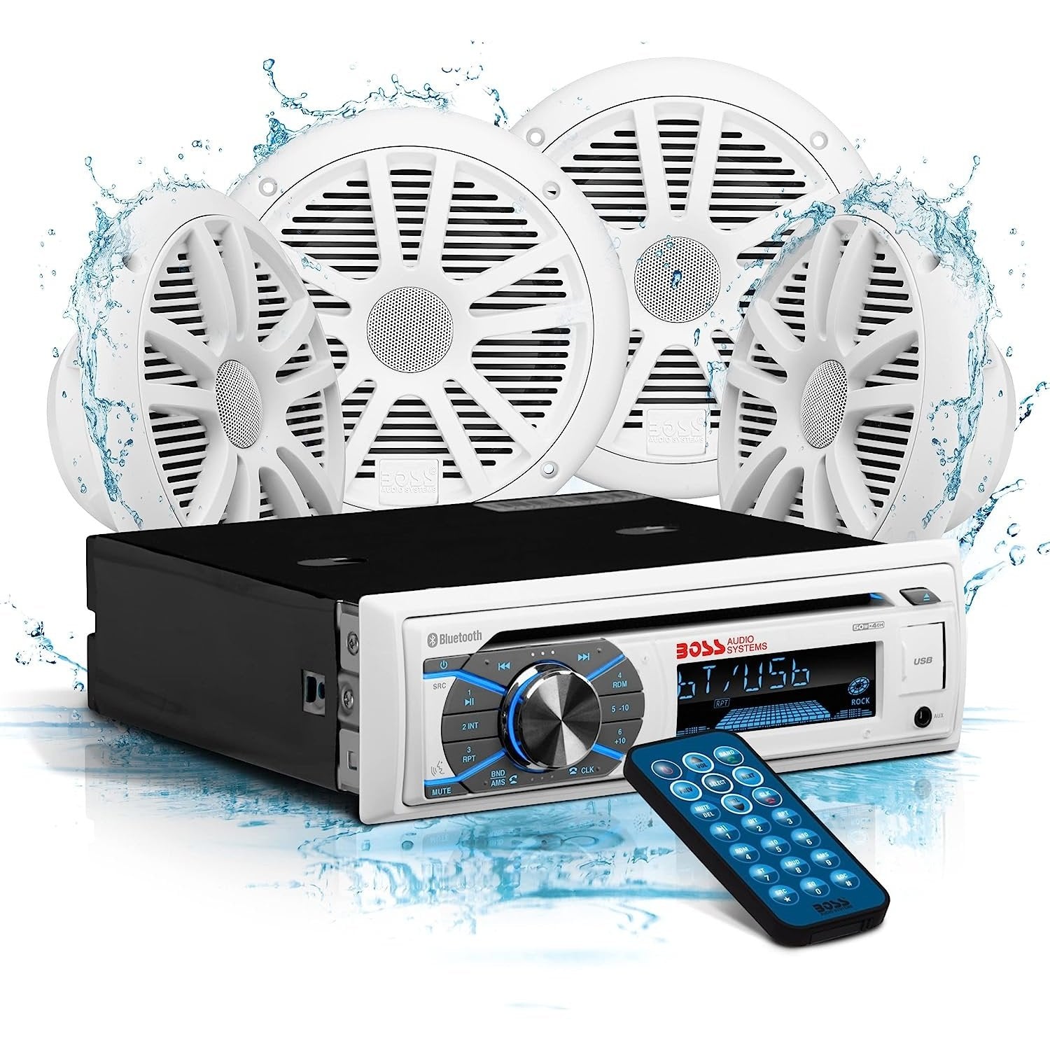 Boss Audio MCK508WB.64S Package W/MR508UABW Stereo - 2-Pair MR6W Speakers & MRC5 Enclosure & Antenna - Boatyard Malaysia