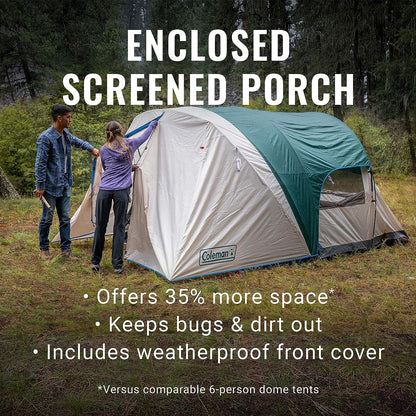 6-Person Cabin Tent with Enclosed Weatherproof Screened Porch, Evergreen