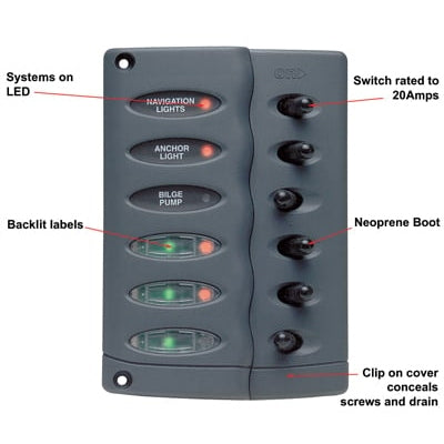 Contour Switch Panel, Waterproof 6 Way boatyardmalaysia