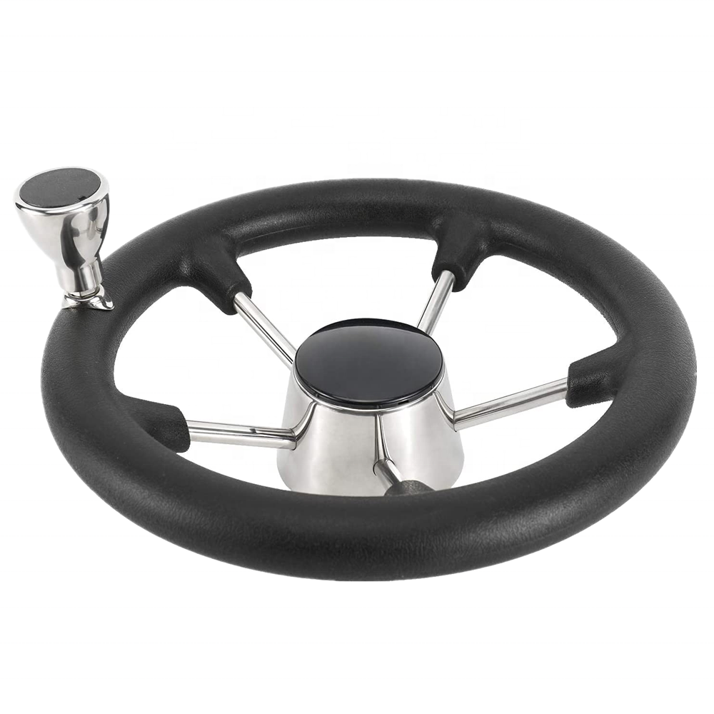 Marine Steering Wheel 5-Spoke 13-1/2 Inch Stainless Boat Steering Wheel with Knob