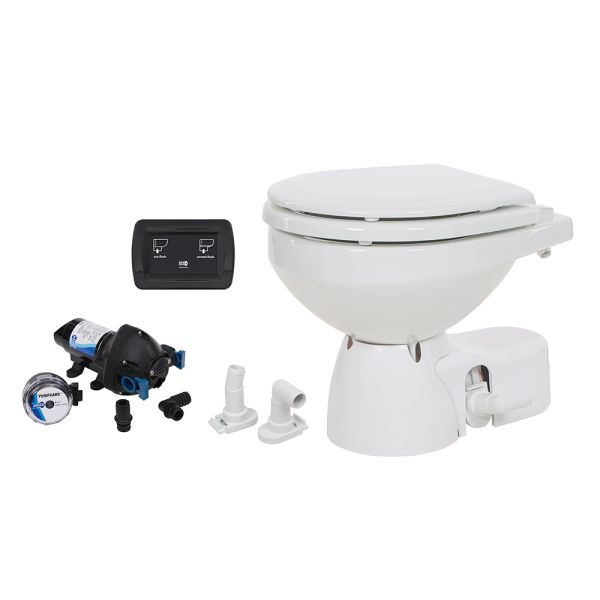 Jabsco Quiet Flush E2 Raw Water Toilet Compact Bowl - 12V - Soft Close Lid - Boatyard Malaysia