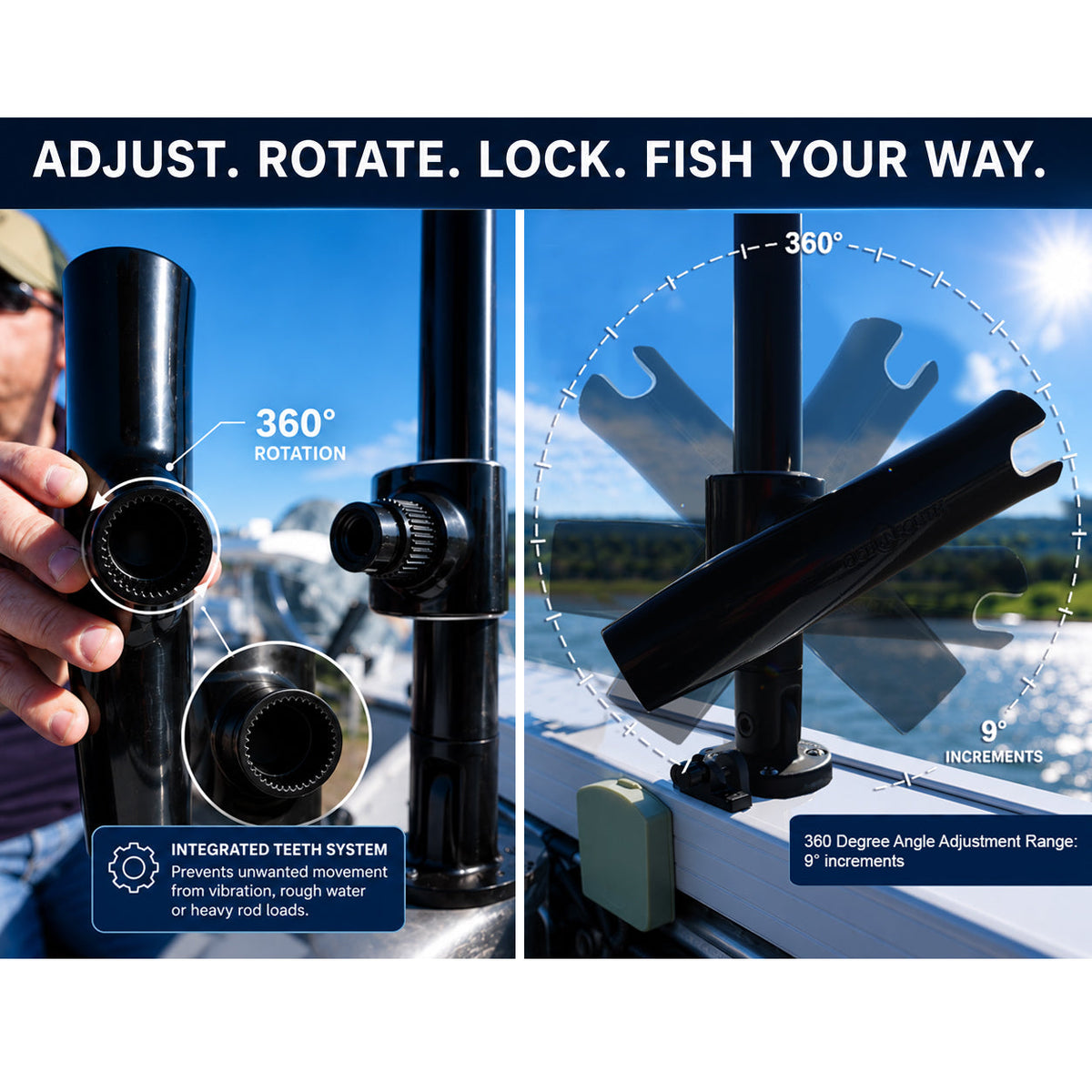 Aluminium Clamp-On 360° Rod Holder Regular 38-44-50MM