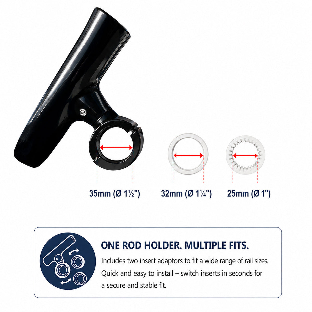 Aluminium Clamp-On 360° Rod Holder 25-32-35MM