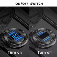 12V/24V USB Outlet PD3.0 & QC3.0 Car USB Port Aluminum Socket with Button Switch Voltmeter for Car RV Marine Motorcycle Truck boatyardmalaysia