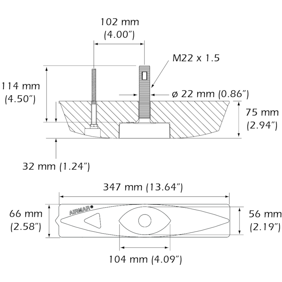 B45 Thru-Hull 50/200 kHz Bronz Narrow Stem 8pin Transducer boatyardmalaysia