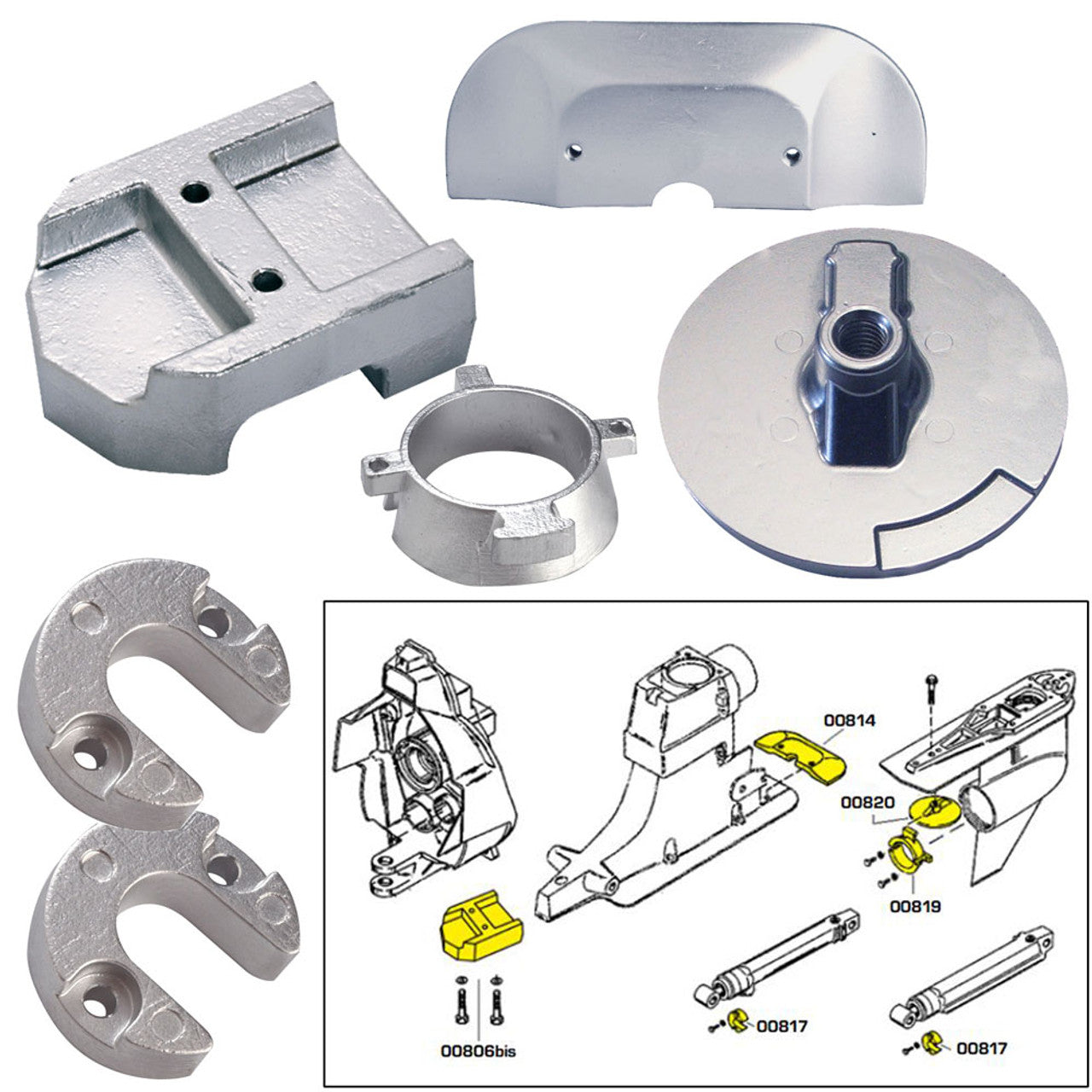 Anode Kit Merc Aplha 1 Gen 2 W/ Hardware Aluminum boatyardmalaysia