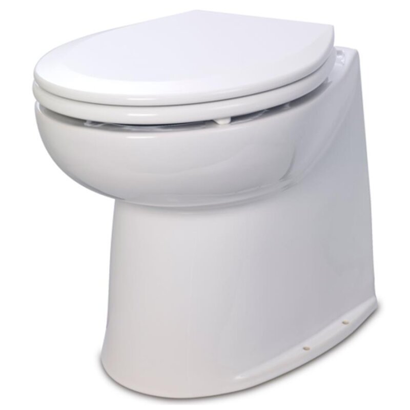 Jabsco Deluxe Flush 14" Straight Back 12V Raw Water Electric Marine Toilet W/Remote Rinse Pump & Soft Close Lid