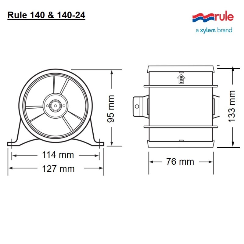 Rule Inline blower 75mm hose connection, 3.8m³/min 135 CFM - Boatyard Malaysia