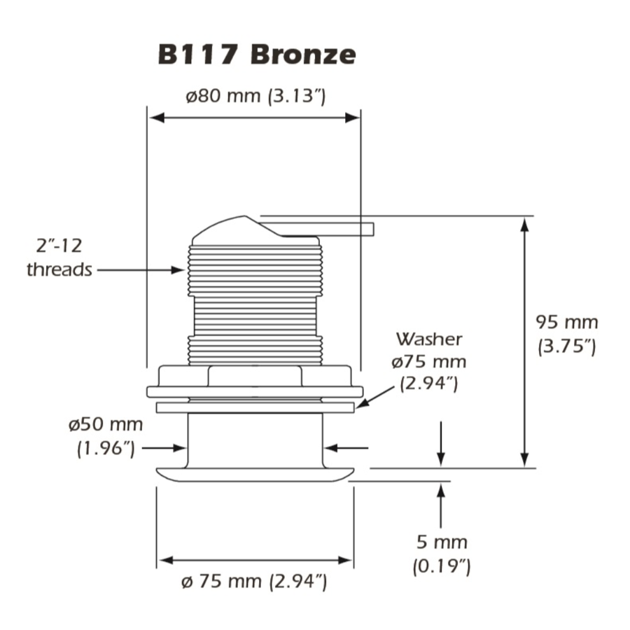 B117 50/200kHz Humminbird Bronze Low Profile Depth and Temperature Transducer boatyardmalaysia