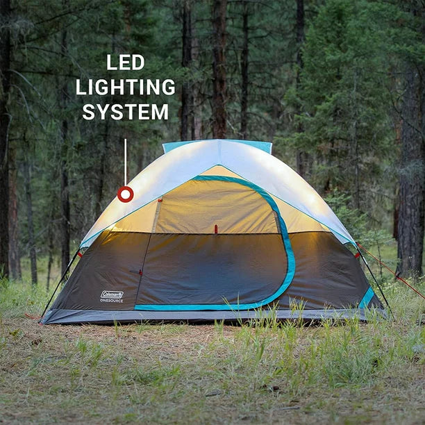 OneSource Rechargeable 4-Person Camping Dome Tent with Airflow System & LED Lighting