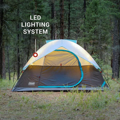 OneSource Rechargeable 4-Person Camping Dome Tent with Airflow System & LED Lighting