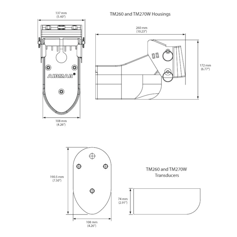 Airmar Technology TM260-9N 1kW 50/200kHz Transom Mount Transducer Navico 9-Pin Connector - Boatyard Malaysia