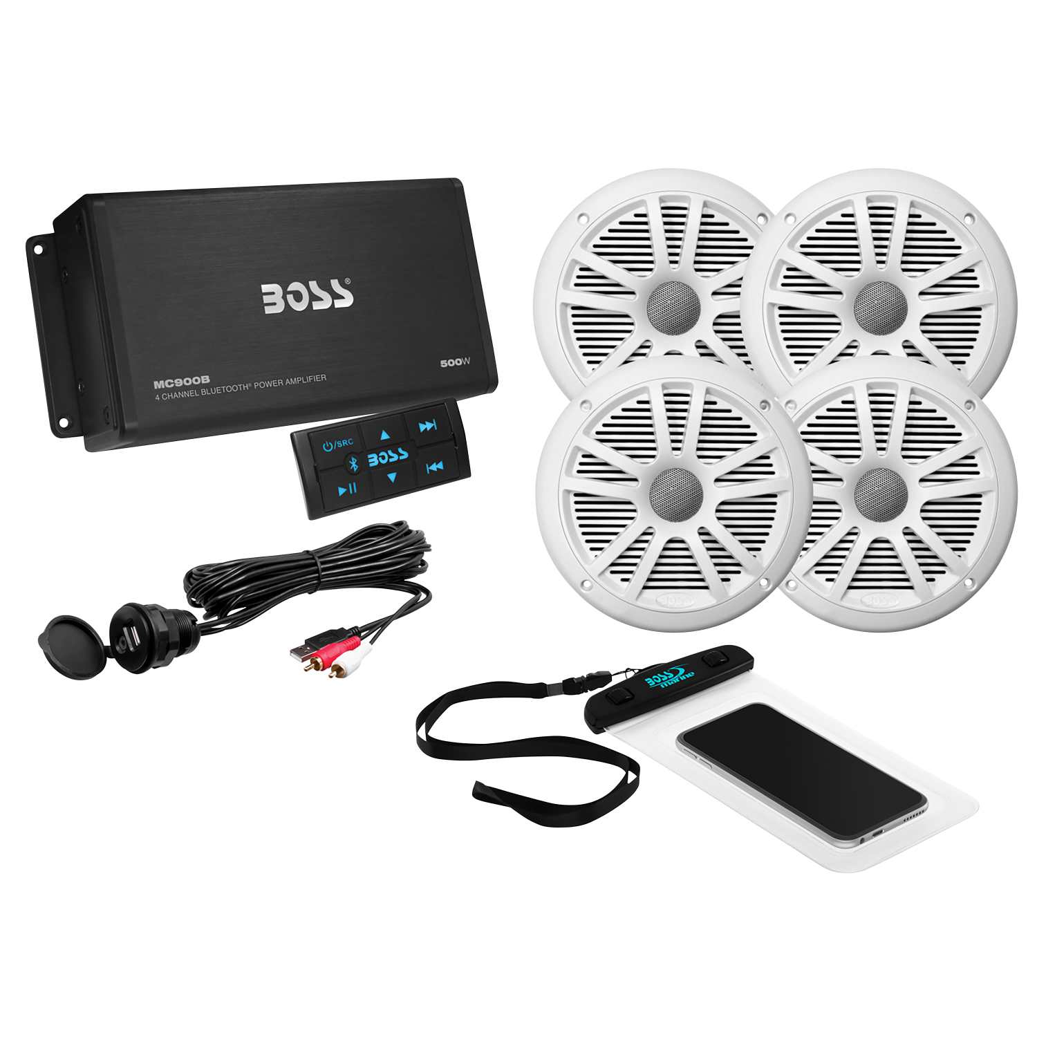 Boss Audio ASK904B.64 4-Channel Bluetooth Amplifier with 4 Speakers - Boatyard Malaysia