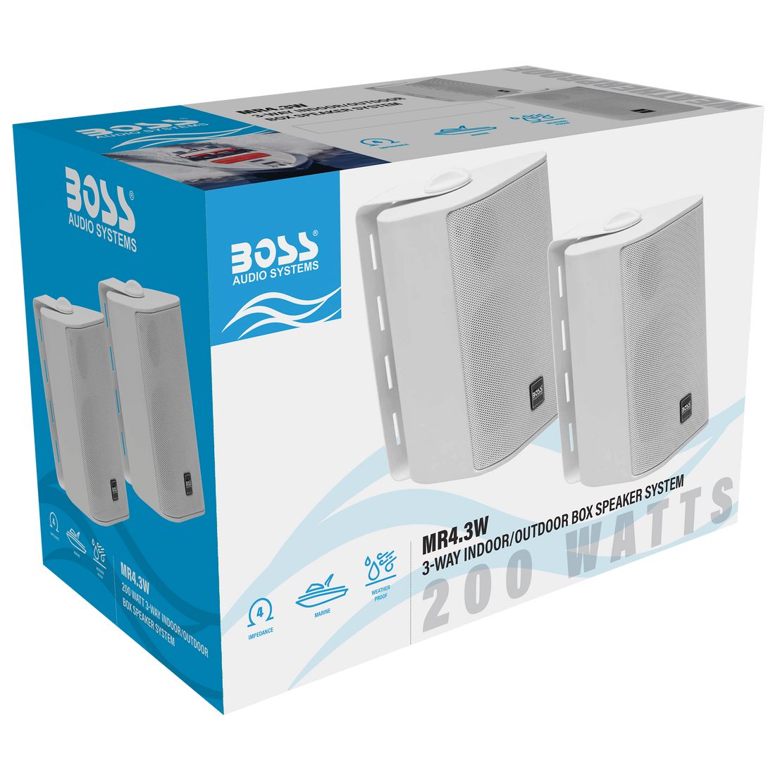 Boss Audio MR4.3w 3-way Box Speakers White pair - Boatyard Malaysia