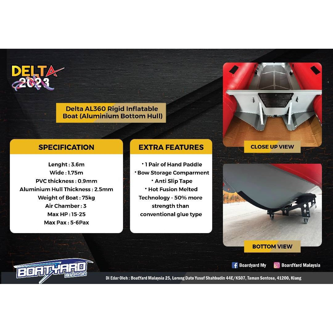 Delta AL360 Rigid Inflatable Boat - Red - Boatyard Malaysia