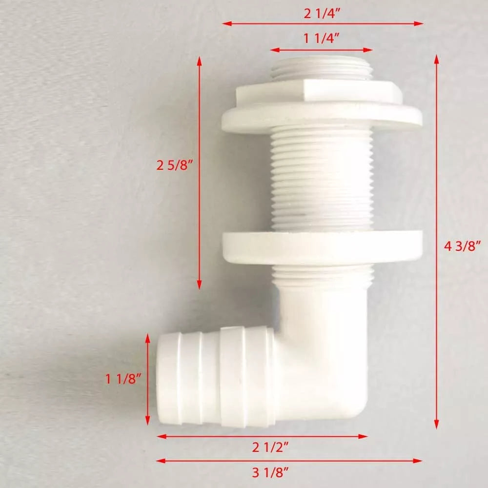 90° Thru-Hull Connector White 1-1/8" to 1-1/4" Hose boatyardmalaysia